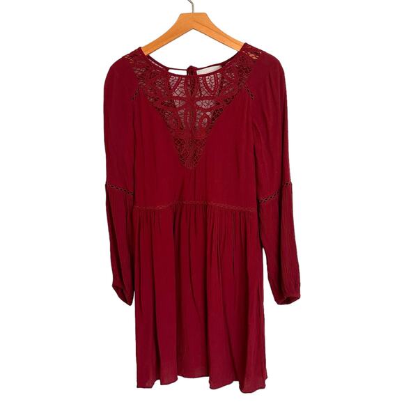 American Eagle Mini Dress XS Boho Dress Open Back Crochet Lace Peasant Gauzy - Picture 9 of 13